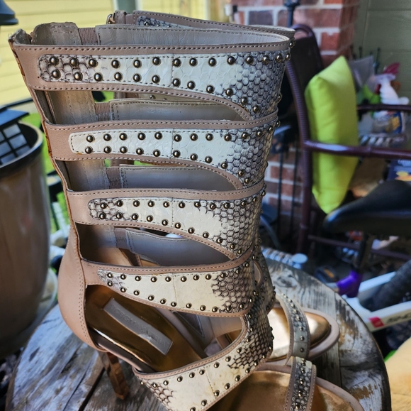 SNAKESKIN CALF HIGH OPEN HEELS BY BCBG - Picture 9 of 9